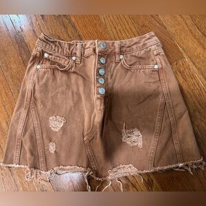 Free People Brown Distressed Mini Skirt